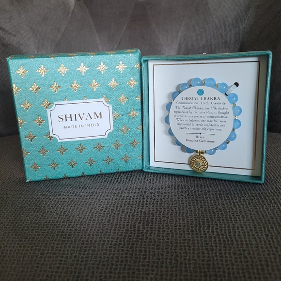 Shivam Light Blue💙 Beads Stretch Bracelet with Throat Chakra🧘‍♀️ Charm - NIB - Picture 8 of 14